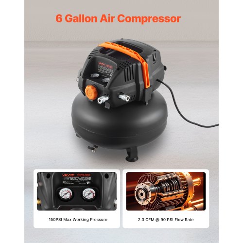 6 Gallon Air Compressor 1.7HP 23CFM90PSI Portable Pancake Air Compressor