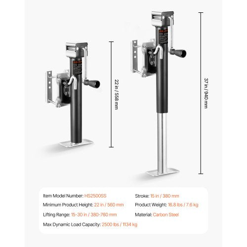 Trailer Jack 2500 lbs Dynamic Load Capacity Heavy Duty Swivel Bolton