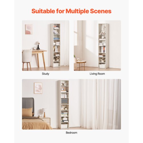 8 Tiers Narrow Bookshelf 71 in Wooden Tall Open Bookcase with HeightAdjustable