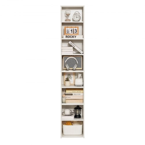 8 Tiers Narrow Bookshelf 71 in Wooden Tall Open Bookcase with HeightAdjustable