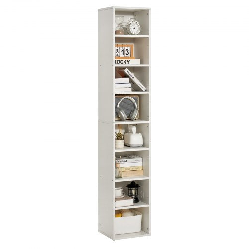 8 Tiers Narrow Bookshelf 71 in Wooden Tall Open Bookcase with HeightAdjustable