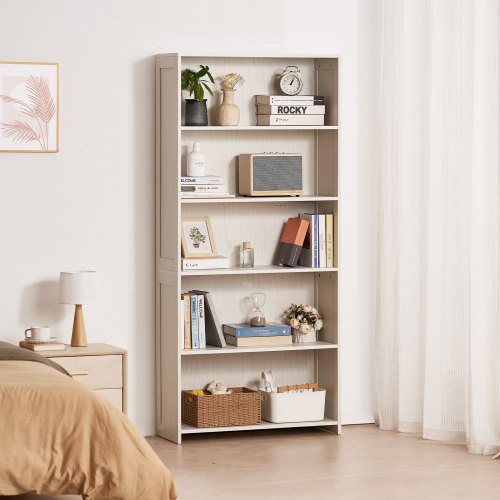 5 Tiers Wide Bookshelf 68 in Wooden Open Bookcase with Display Storage