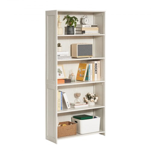 5 Tiers Wide Bookshelf 68 in Wooden Open Bookcase with Display Storage