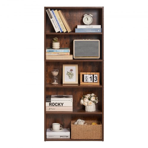 5 Tiers Narrow Bookshelf 53 in Wooden Open Bookcase with HeightAdjustable