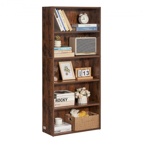 5 Tiers Narrow Bookshelf 53 in Wooden Open Bookcase with HeightAdjustable