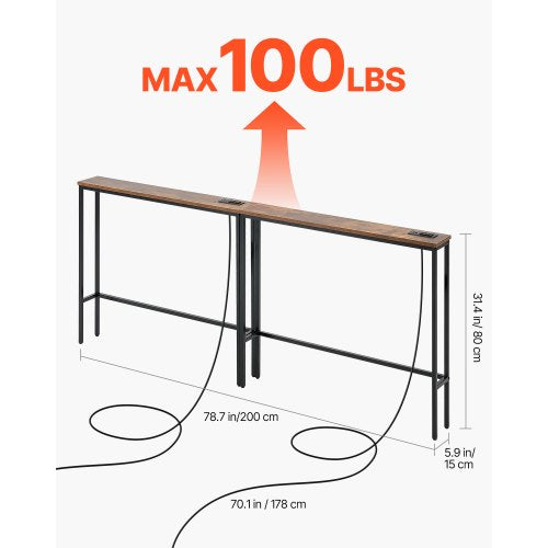 Narrow Console Table 2 Pack Behind Couch Table with Power Outlets 1Tier