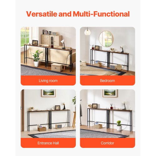 Narrow Console Table 2 Pack Behind Couch Table with Power Outlets 1Tier