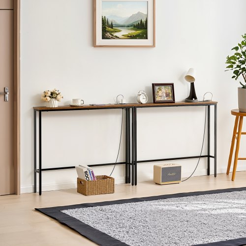 Narrow Console Table 2 Pack Behind Couch Table with Power Outlets 1Tier