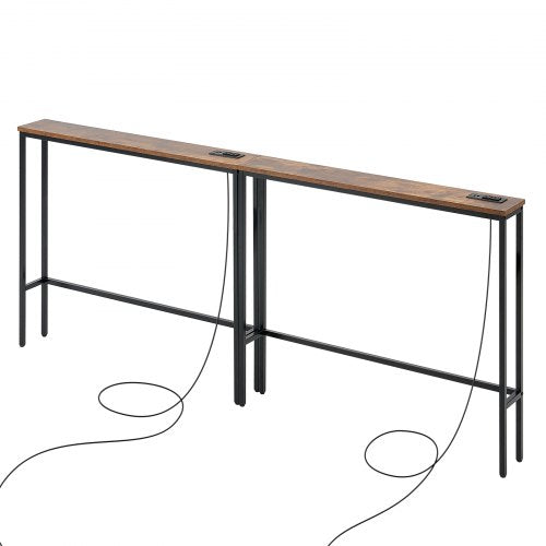 Narrow Console Table 2 Pack Behind Couch Table with Power Outlets 1Tier
