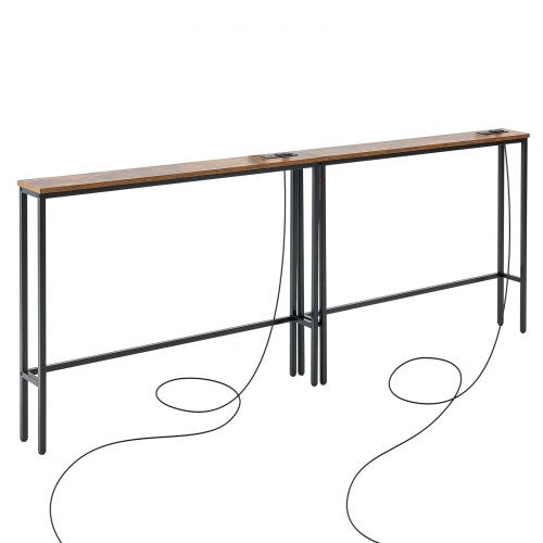Narrow Console Table 2 Pack Behind Couch Table with Power Outlets 1Tier