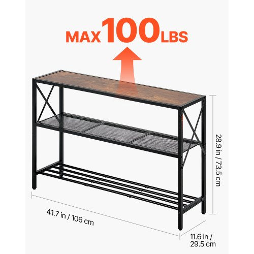 Narrow Console Sofa Table 41.7 inches Behind Couch Table 3Tier Long
