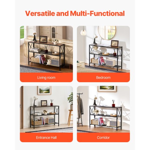 Narrow Console Sofa Table 41.7 inches Behind Couch Table 3Tier Long