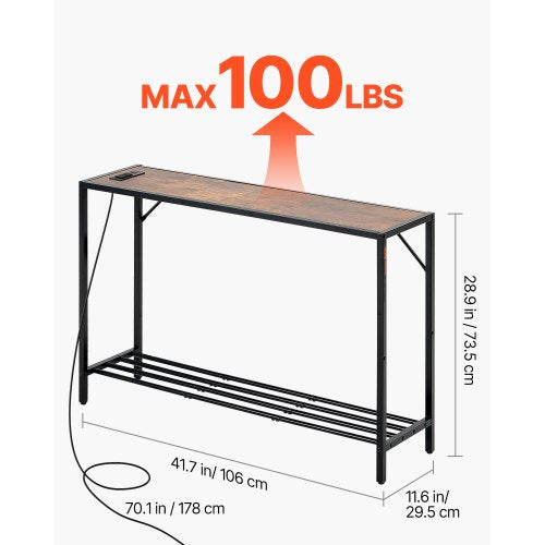 Narrow Console Table 417 Behind Couch Table with Power Outlets 2Tier