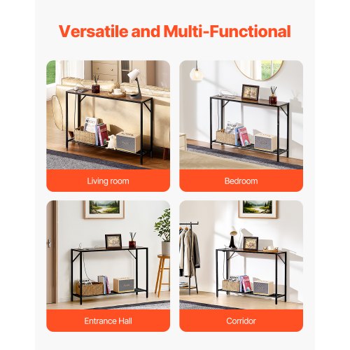 Narrow Console Table 417 Behind Couch Table with Power Outlets 2Tier