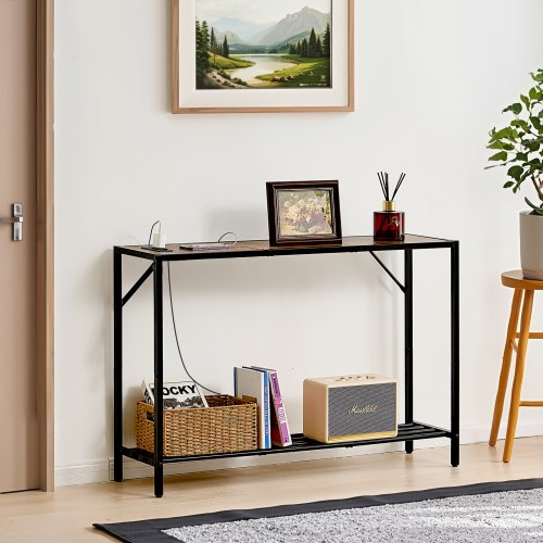 Narrow Console Table 417 Behind Couch Table with Power Outlets 2Tier
