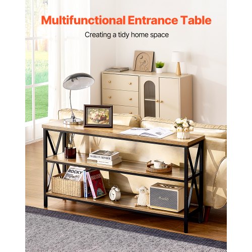Narrow Console Sofa Table 55.1 inches Behind Couch Table 3Tier Long