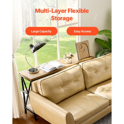 Narrow Console Sofa Table 55.1 inches Behind Couch Table 3Tier Long