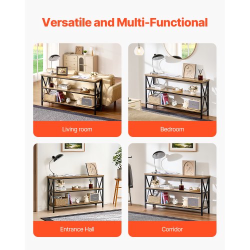 Narrow Console Sofa Table 55.1 inches Behind Couch Table 3Tier Long