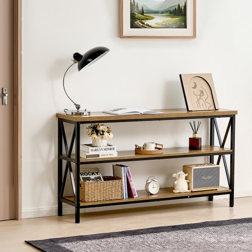 Narrow Console Sofa Table 55.1 inches Behind Couch Table 3Tier Long