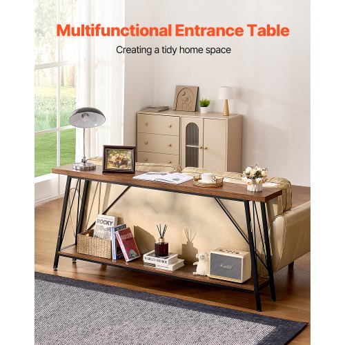 Narrow Console Sofa Table 70.9 inches Behind Couch Table 2Tier Long