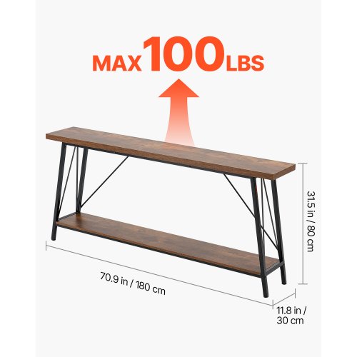 Narrow Console Sofa Table 70.9 inches Behind Couch Table 2Tier Long