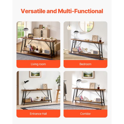 Narrow Console Sofa Table 70.9 inches Behind Couch Table 2Tier Long