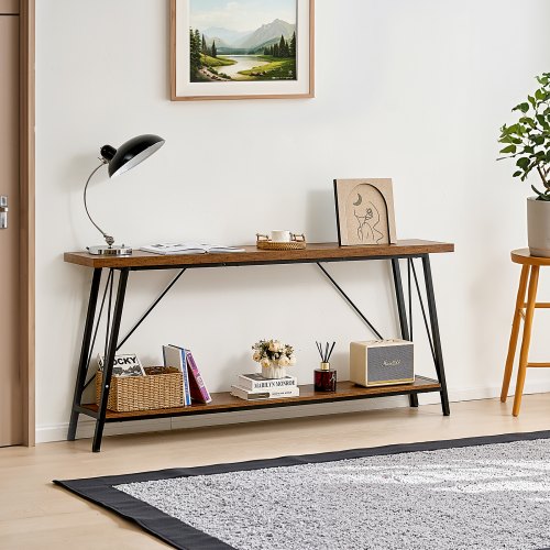 Narrow Console Sofa Table 70.9 inches Behind Couch Table 2Tier Long