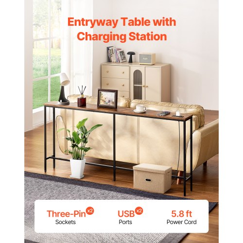Narrow Console Table 709 Behind Couch Table with Power Outlets 1Tier