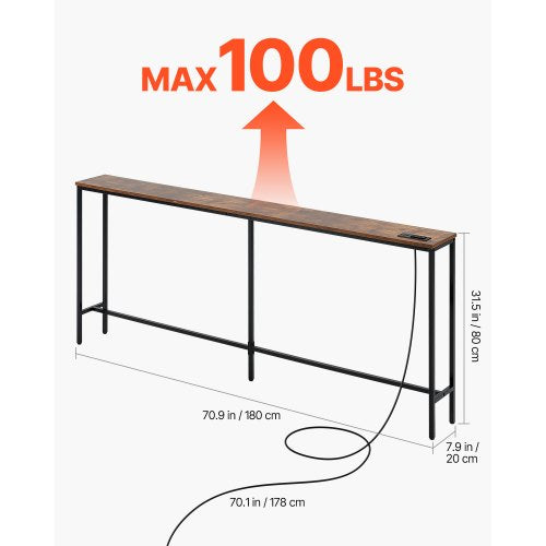 Narrow Console Table 709 Behind Couch Table with Power Outlets 1Tier
