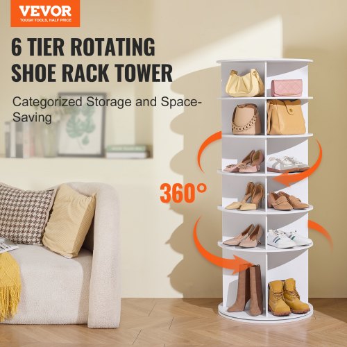 6 Tiers Rotating Shoe Rack Tower 360°Spinning Shoe Display Revolving Shoe