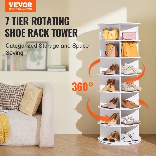 7 Tiers Rotating Shoe Rack Tower 360°Spinning Shoe Display Revolving Shoe