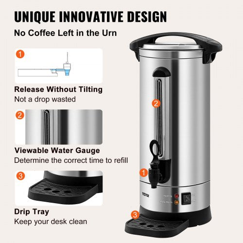 Commercial Coffee Urn 110 Cup Stainless Steel Coffee Dispenser Fast Brew – 4L