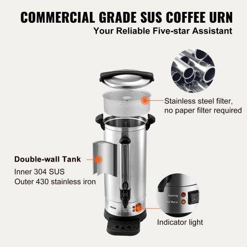 Commercial Coffee Urn 110 Cup Stainless Steel Coffee Dispenser Fast Brew – 4L
