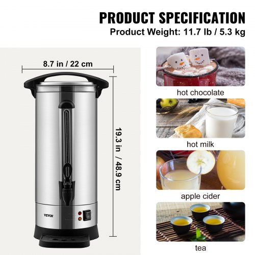 Commercial Coffee Urn 110 Cup Stainless Steel Coffee Dispenser Fast Brew – 4L
