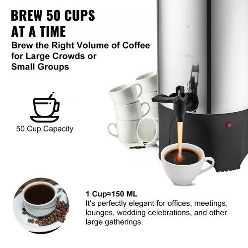 Commercial Coffee Urn 50 Cup Stainless Steel Coffee Dispenser Fast Brew – 4L