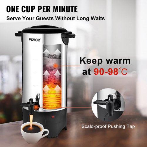 Commercial Coffee Urn 50 Cup Stainless Steel Coffee Dispenser Fast Brew – 4L