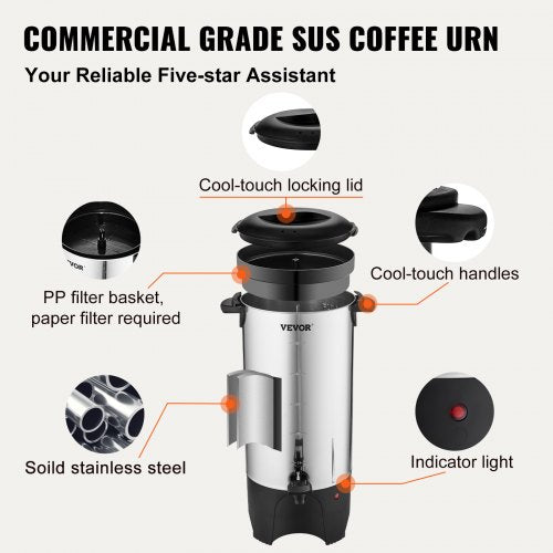 Commercial Coffee Urn 50 Cup Stainless Steel Coffee Dispenser Fast Brew – 4L