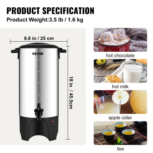 Commercial Coffee Urn 50 Cup Stainless Steel Coffee Dispenser Fast Brew – 4L