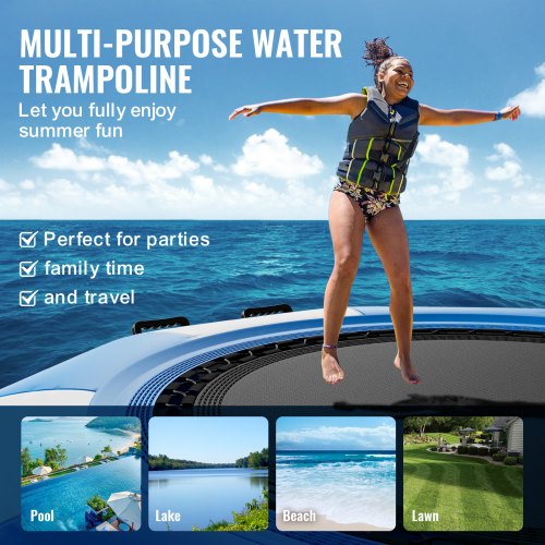 Inflatable Water Bouncer 65ft Recreational Water Trampoline Portable