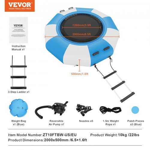Inflatable Water Bouncer 65ft Recreational Water Trampoline Portable