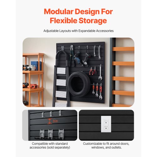 Slat Wall Paneling 4 x 4 ft PVC Garage Slatwall with Modular Design Black
