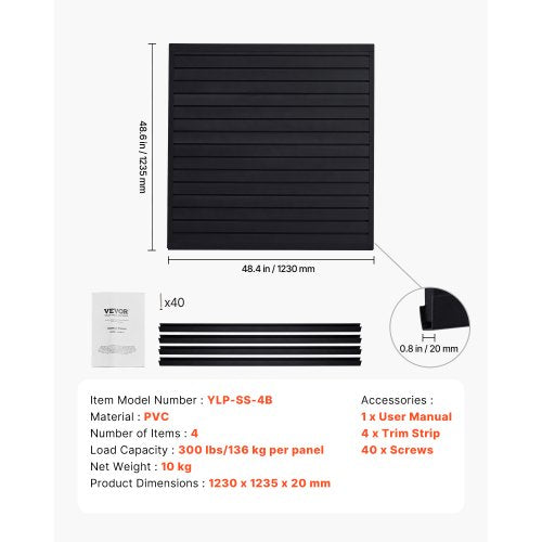 Slat Wall Paneling 4 x 4 ft PVC Garage Slatwall with Modular Design Black