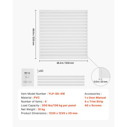 Slat Wall Paneling 4 x 4 ft PVC Garage Slatwall with Modular Design White