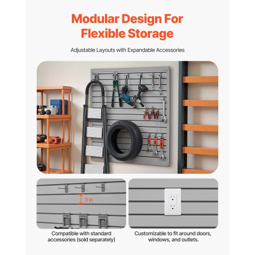 Slat Wall Paneling 4 x 4 ft PVC Garage Slatwall with Modular Design Grey