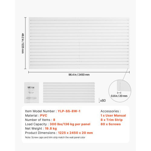 Slat Wall Paneling 8 x 4 ft PVC Garage Slatwall with Modular Design White
