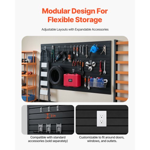 Slat Wall Paneling 8 x 4 ft PVC Garage Slatwall with Modular Design Black