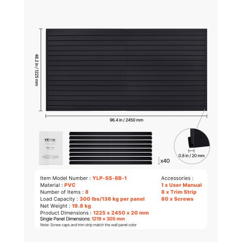 Slat Wall Paneling 8 x 4 ft PVC Garage Slatwall with Modular Design Black