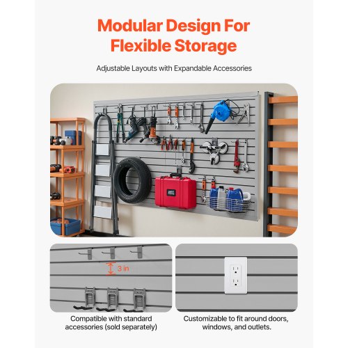 Slat Wall Paneling 8 x 4 ft PVC Garage Slatwall with Accessories Grey