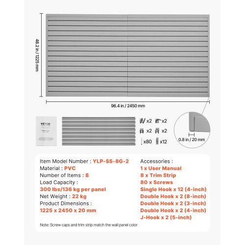 Slat Wall Paneling 8 x 4 ft PVC Garage Slatwall with Accessories Grey