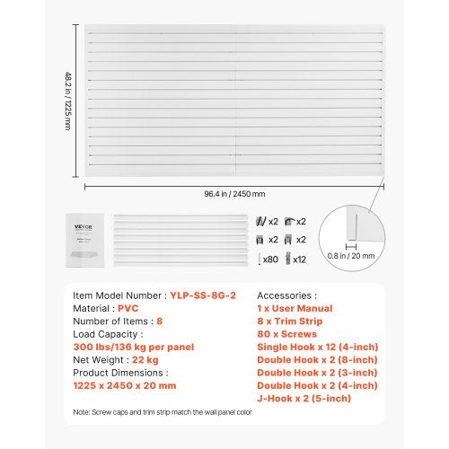 Slat Wall Paneling 8 x 4 ft PVC Garage Slatwall with Accessories White